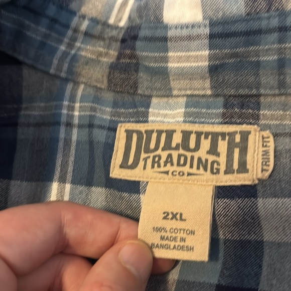 Duluth Trading Co men’s blue plaid long sleeve button down shirt size XXL - Picture 8 of 9